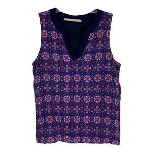 Hawthorn Womens Shirt Size Small Blue Sleeveless Lined V Neck Geometric